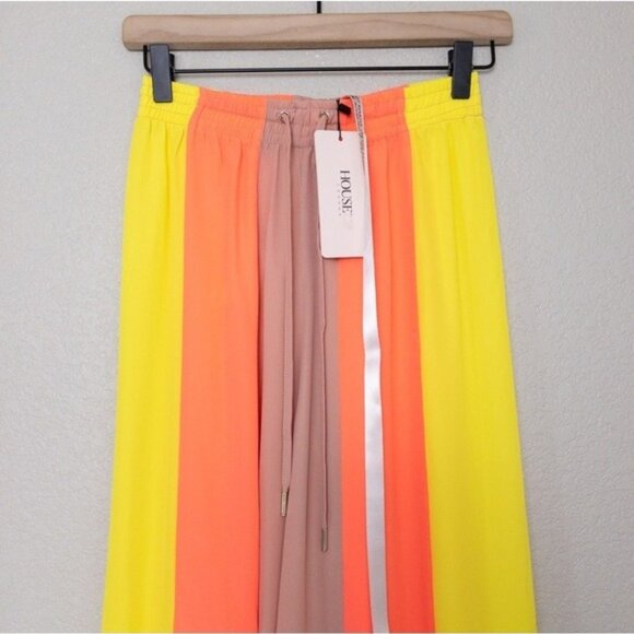 NWT House of CB Margot Wide Leg Stripe Pants XS Yellow Neon Coral Sheer Cover Up - Picture 6 of 11